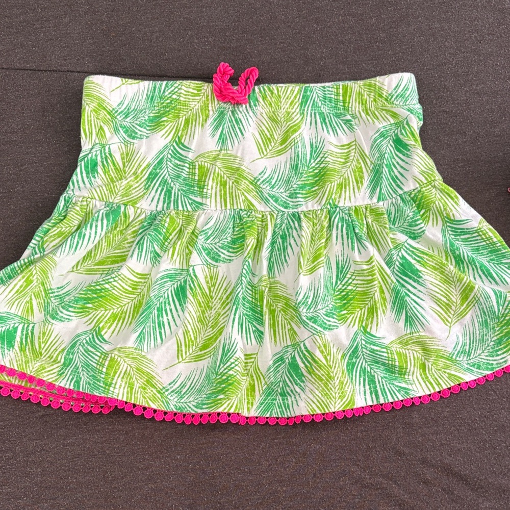 Tropical Green Leaf Skort with Pink Accents